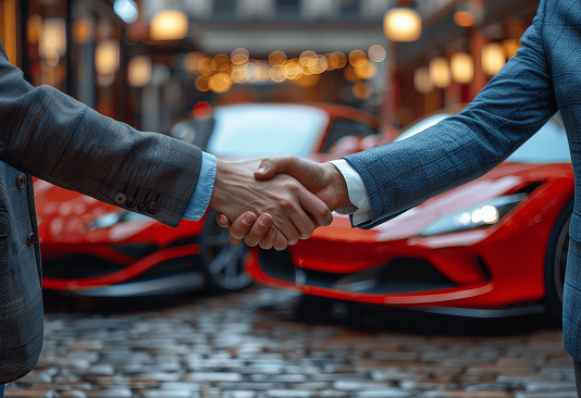 Handshake with luxury car